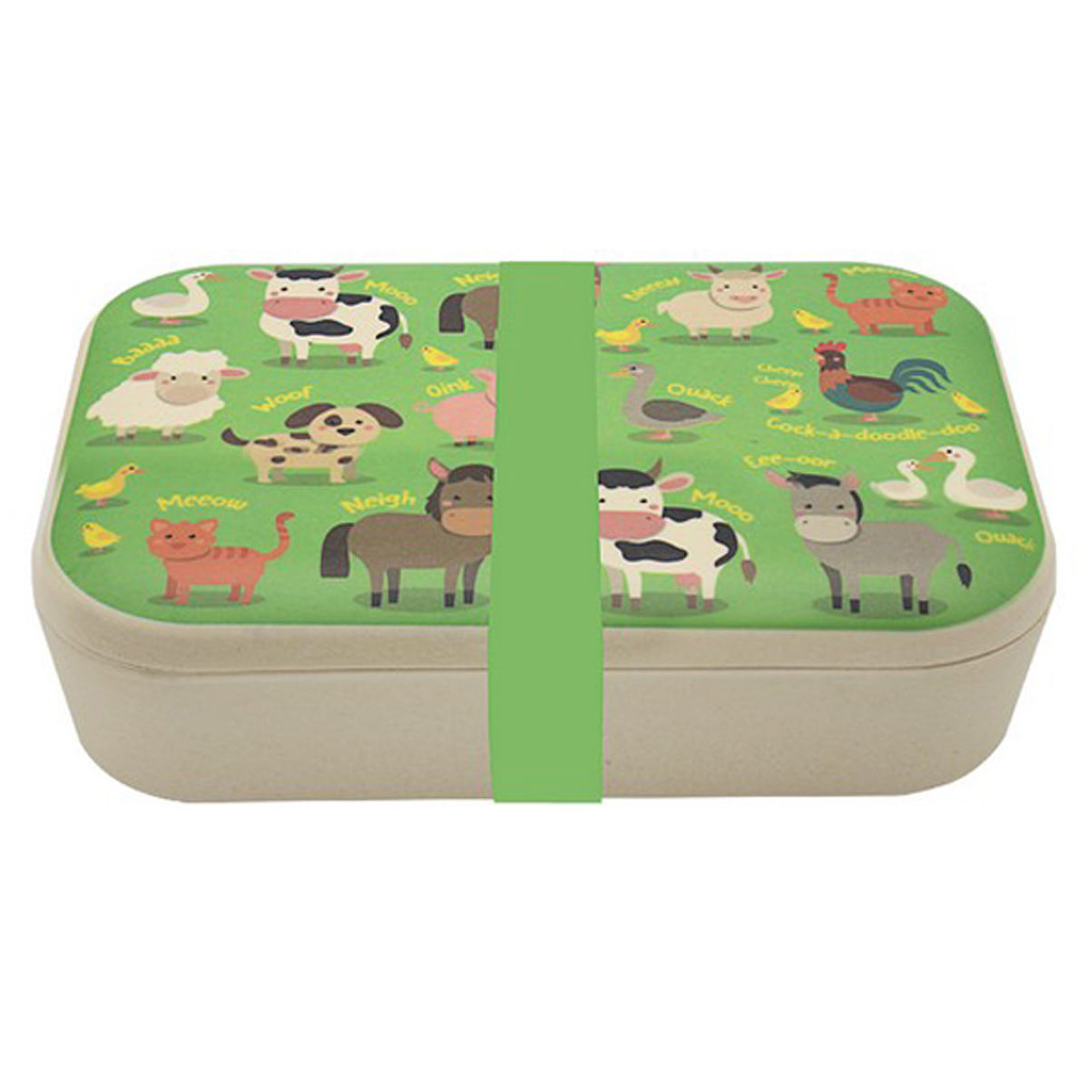 Lunch box bambou \'Les Animaux de la Ferme\' vert - 19x13x6 cm - [R1134]