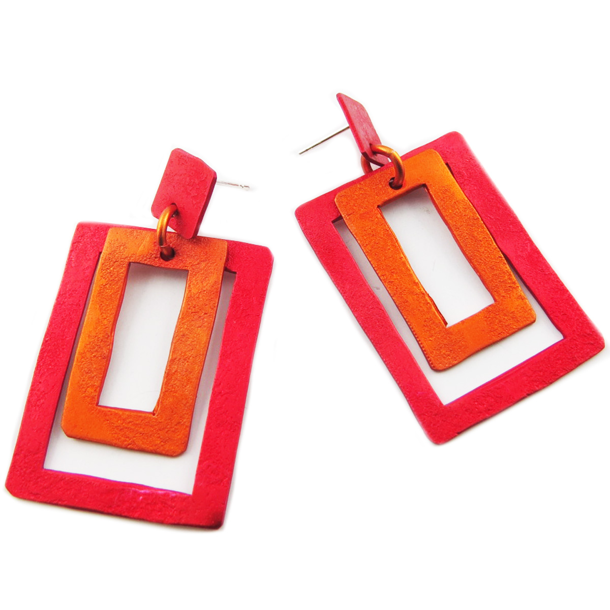 Boucles d\'oreilles artisanales \'Aluminirock\' rouge orange - 5x3 cm - [R1213]