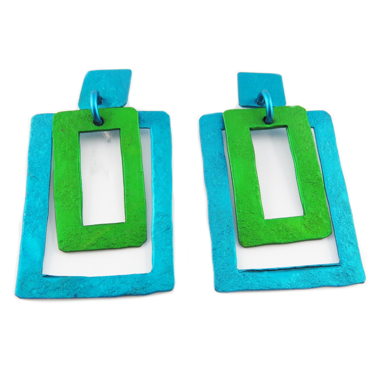 Boucles d\'oreilles artisanales \'Aluminirock\' bleu vert - 5x3 cm - [R1214]