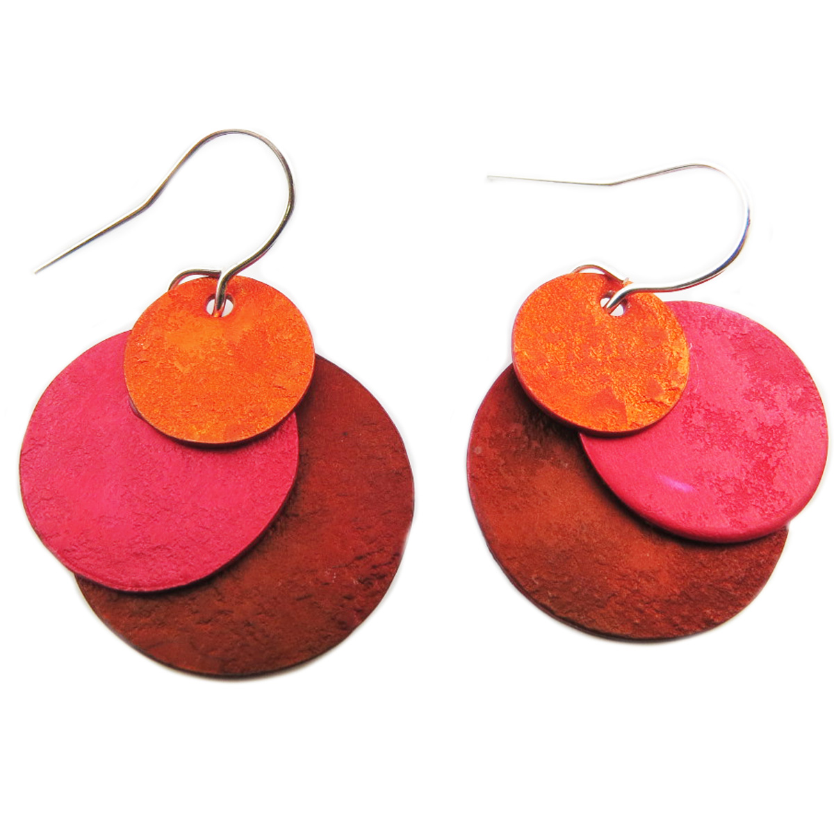 Boucles d\'oreilles artisanales \'Aluminirock\' rouge orange - 3x28 cm - [R1216]