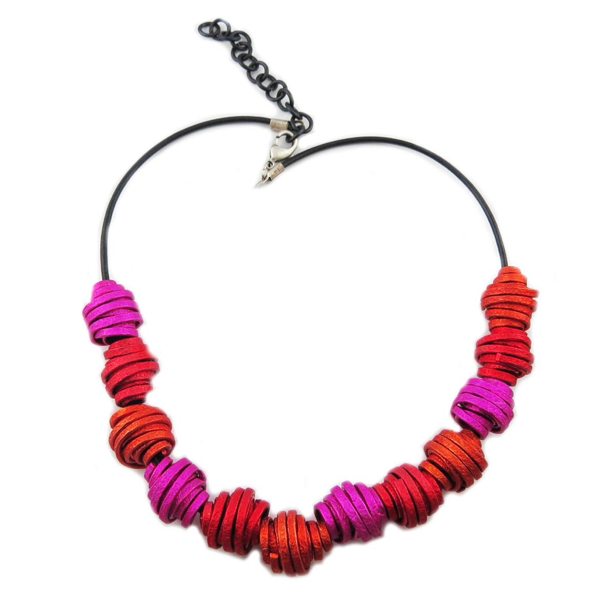 Collier artisanal \'Aluminirock\' rose rouge orange - largeur 15 cm - [R1245]
