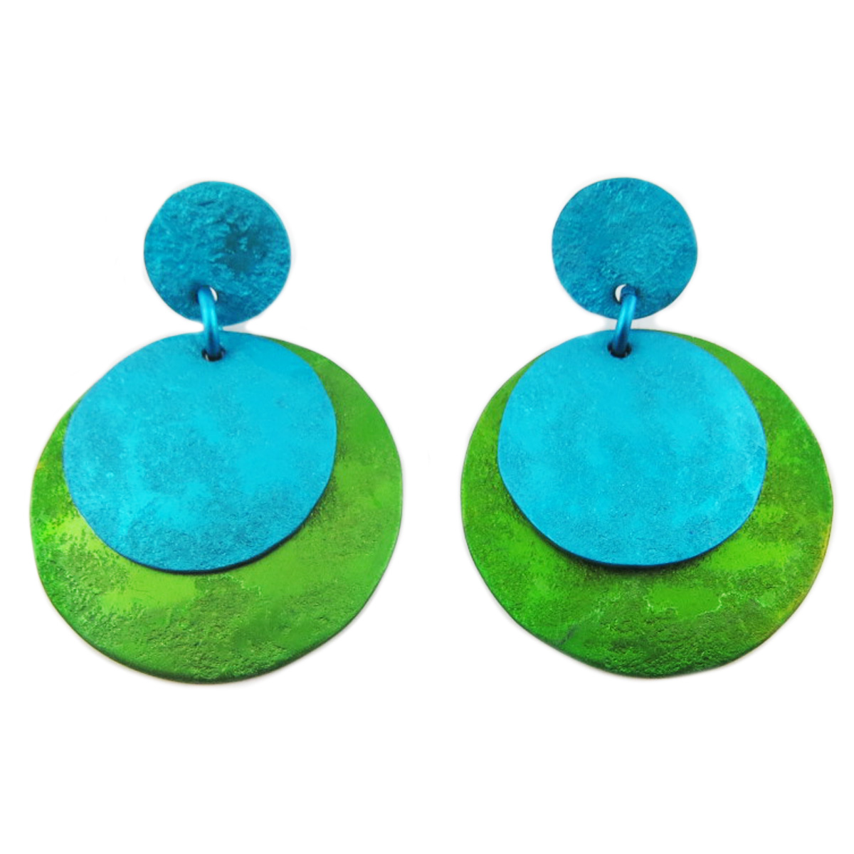 Boucles d\'oreilles artisanales \'Aluminirock\' bleu vert - 5x35 cm - [R1252]