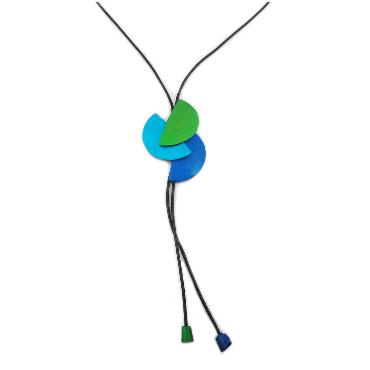 Collier sautoir artisanal \'Aluminirock\' bleu vert - 70 cm, 18x5 cm - [R1258]