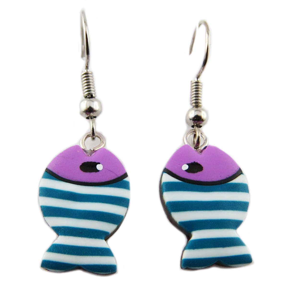 Boucles d\'oreilles artisanales \'Colombine & Arlequin\' violet turquoise (poissons) - 16x11 mm - [R1274]