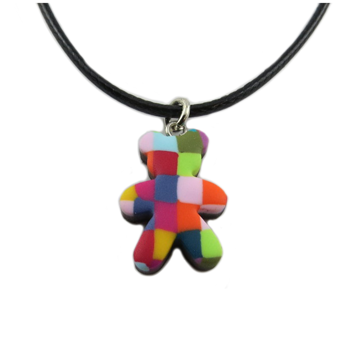 Collier artisanal \'Colombine & Arlequin\' multicolore - 19x14 mm (ourson) - [R1307]