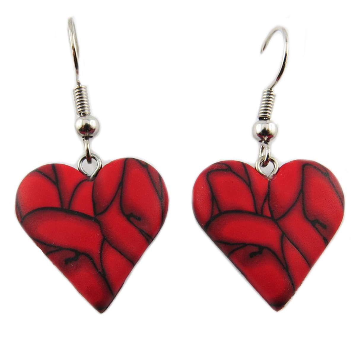 Boucles d\'oreilles artisanales \'Colombine & Arlequin\' rouge (coeur) - 18x18 mm - [R1329]