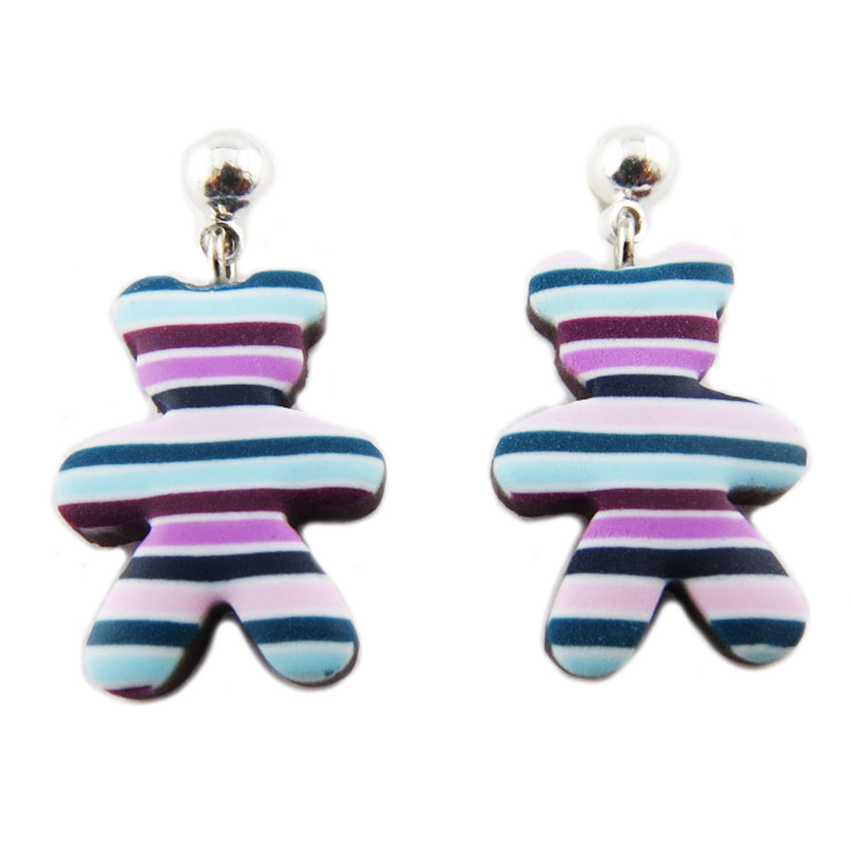 Boucles d\'oreilles artisanales \'Colombine & Arlequin\' violet bleu (nounours) - 17x13 mm - [R1331]