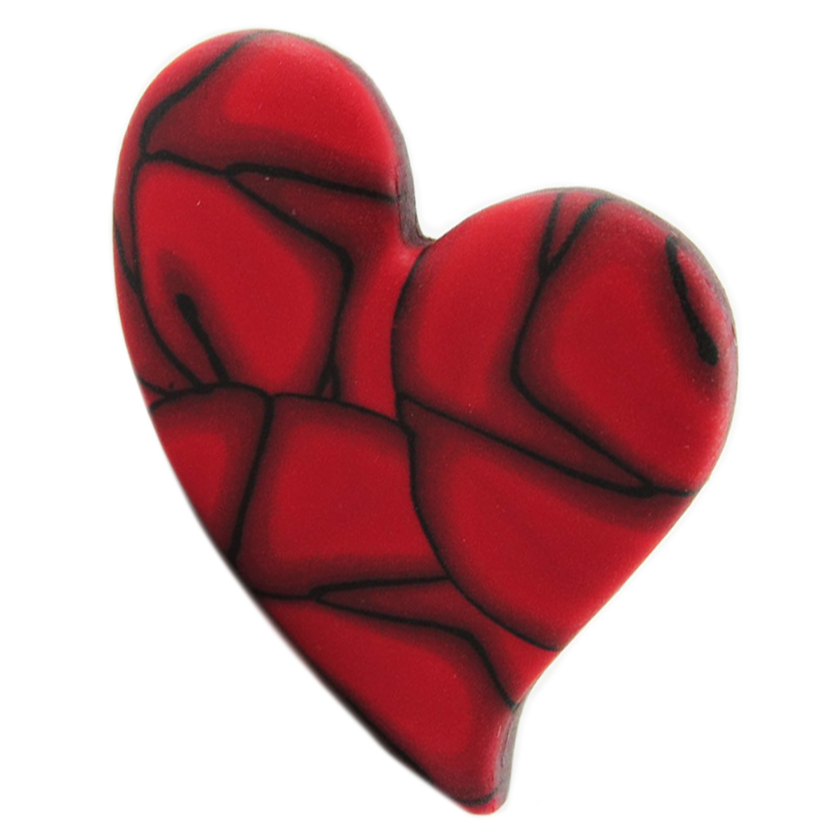 Bague artisanale \'Colombine & Arlequin\' rouge argenté - 35x25 mm (coeur) - [R1333]