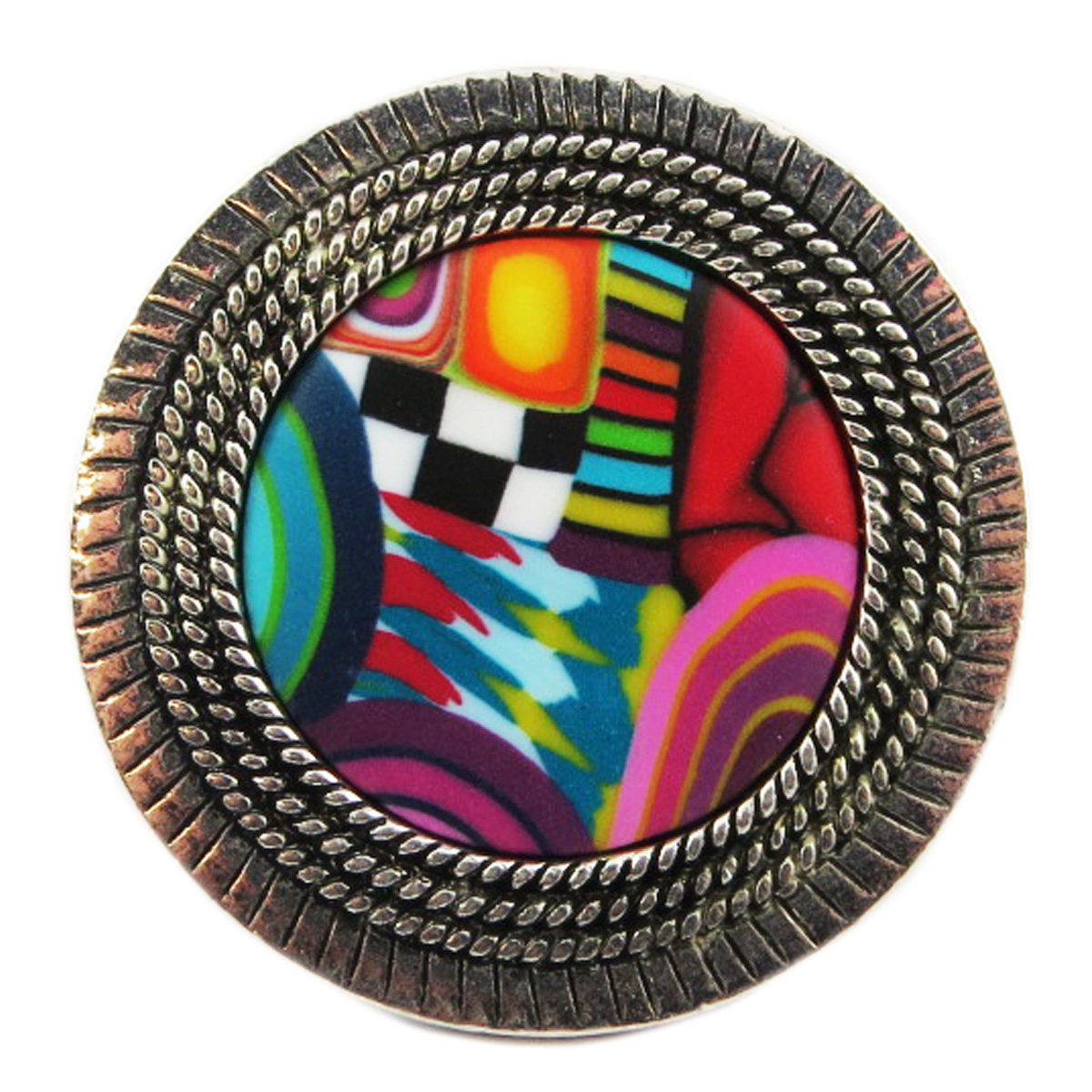 Bague artisanale \'Colombine & Arlequin\' multicolore argenté - 35 mm - [R1335]