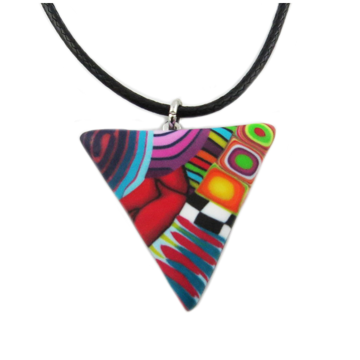 Collier artisanal \'Colombine & Arlequin\' multicolore - 27x24 mm (triangle) - [R1344]