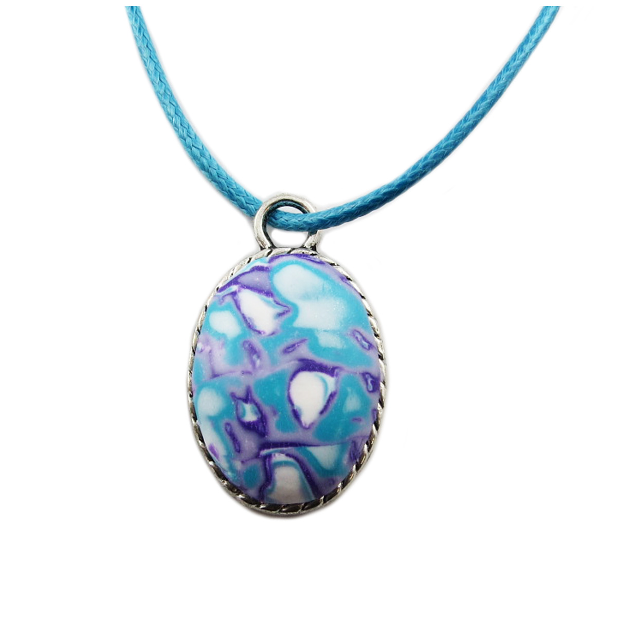 Collier artisanal \'Sorbets\' bleu violet - 30x24 mm - [R1363]