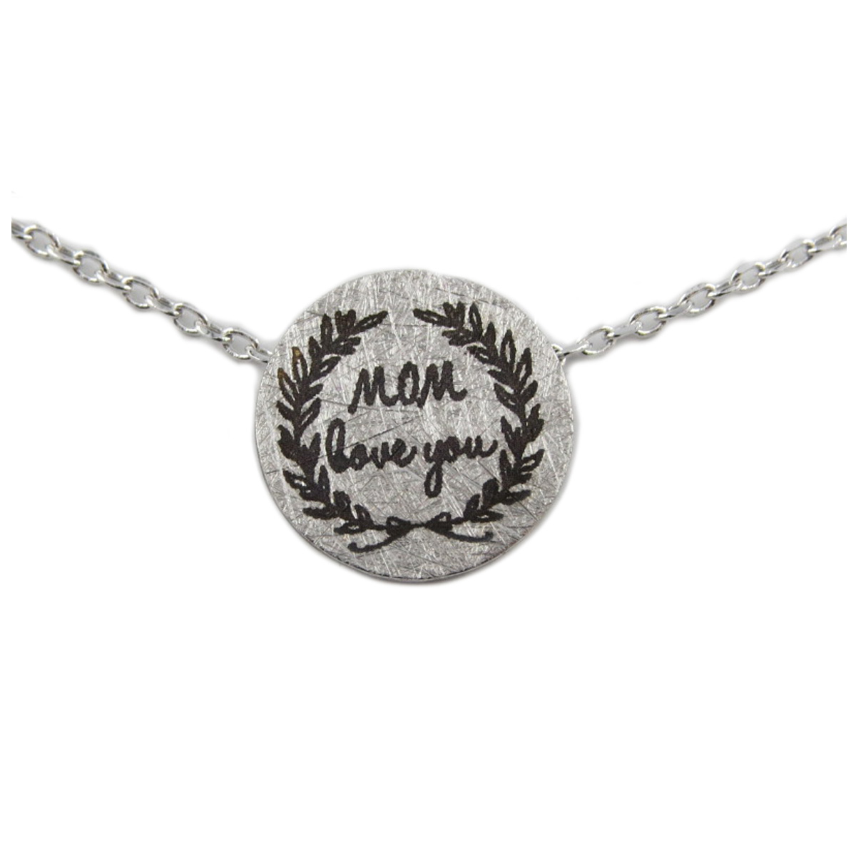 Collier artisanal \'Messages\' (Mom - love you) argenté - 10 mm - [R1391]