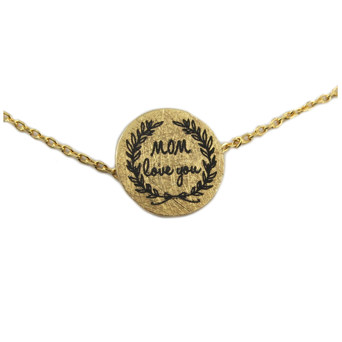 Collier artisanal \'Messages\' (Mom - love you) doré - 10 mm - [R1392]