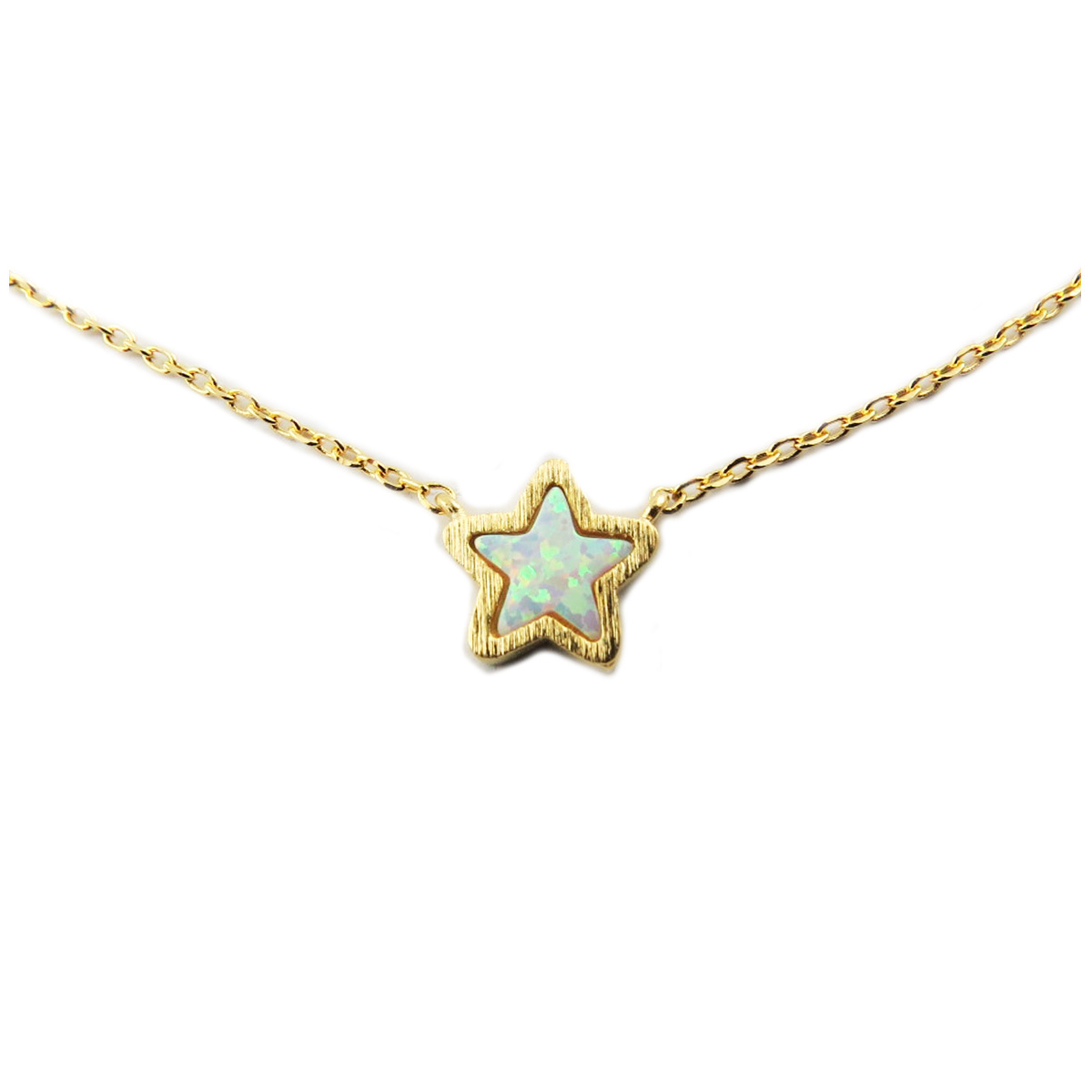 Collier artisanal \'Etoile\' opale doré - 8x8 mm - [R1403]