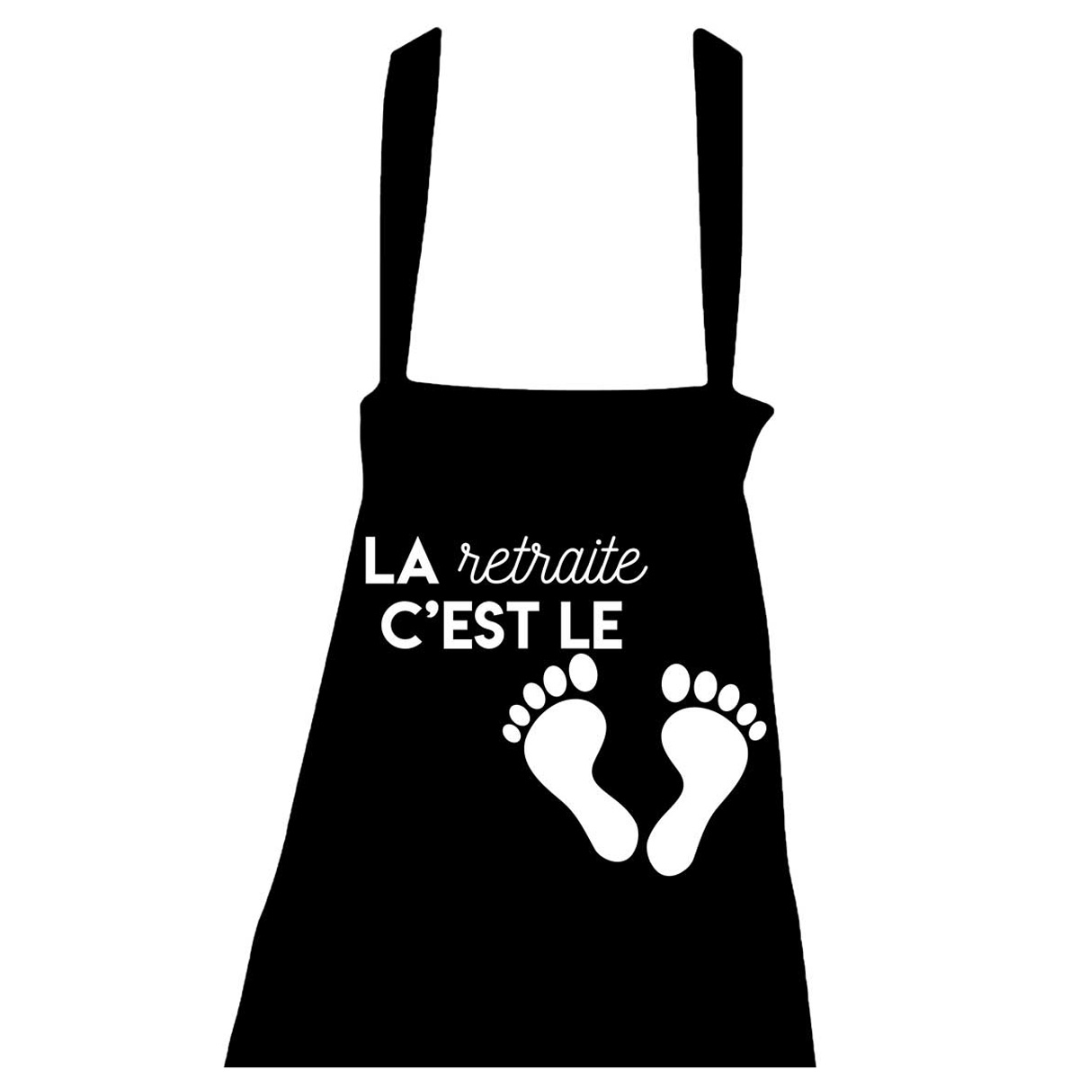 Tablier coton \'Messages\' noir (La Retraite c\'est le pied) - taille unique - [R1446]