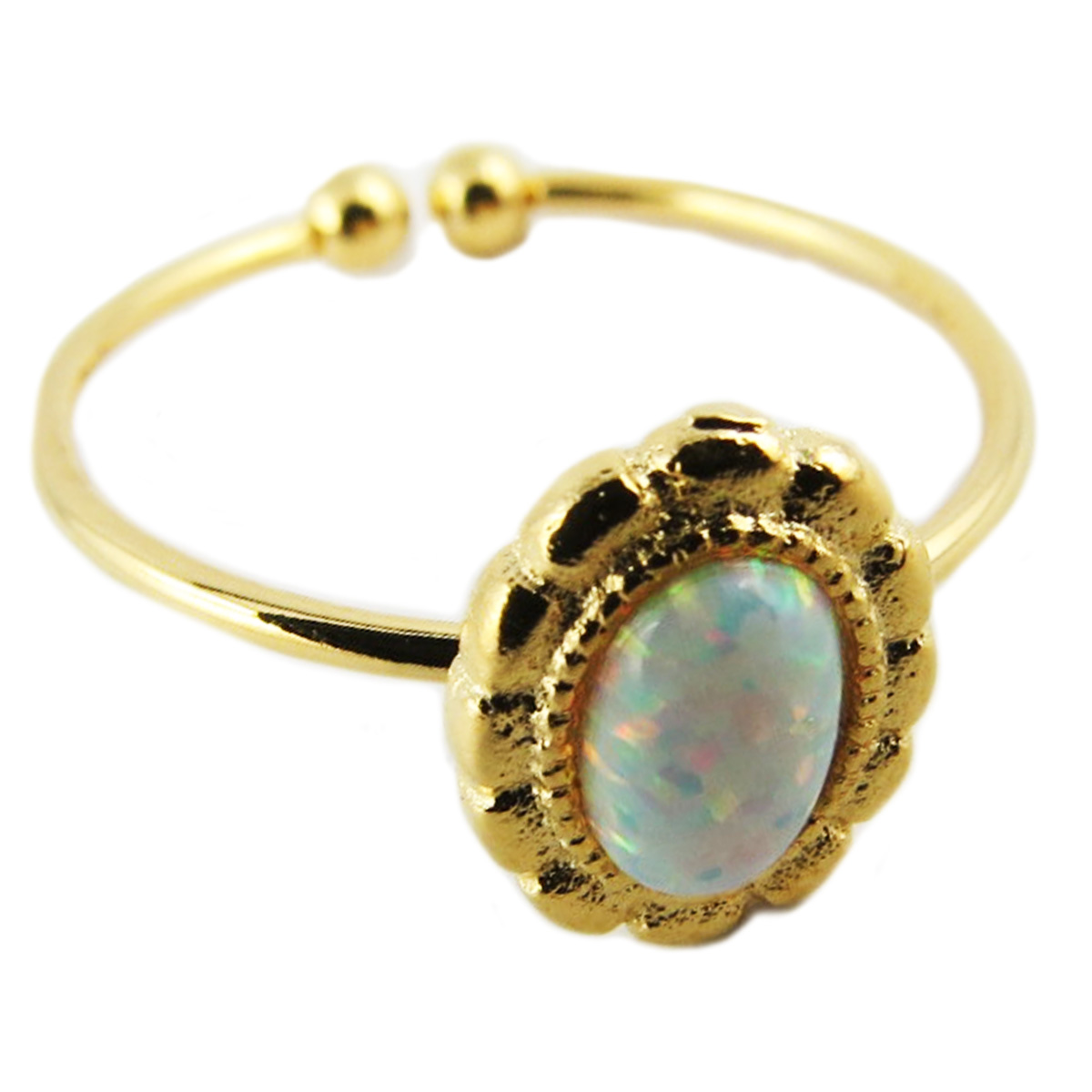 Bague artisanale \'Sissi\' blanc opale doré - 10x7 mm - [R1514]