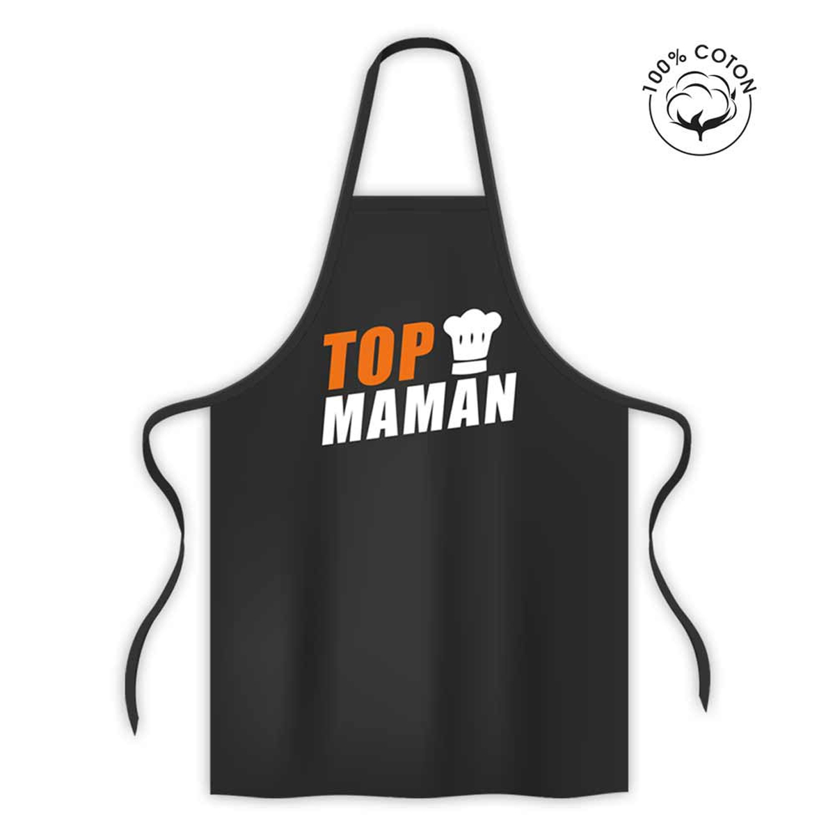 Tablier coton \'Top Chef Maman\' noir - 80x70 cm - [R1582]
