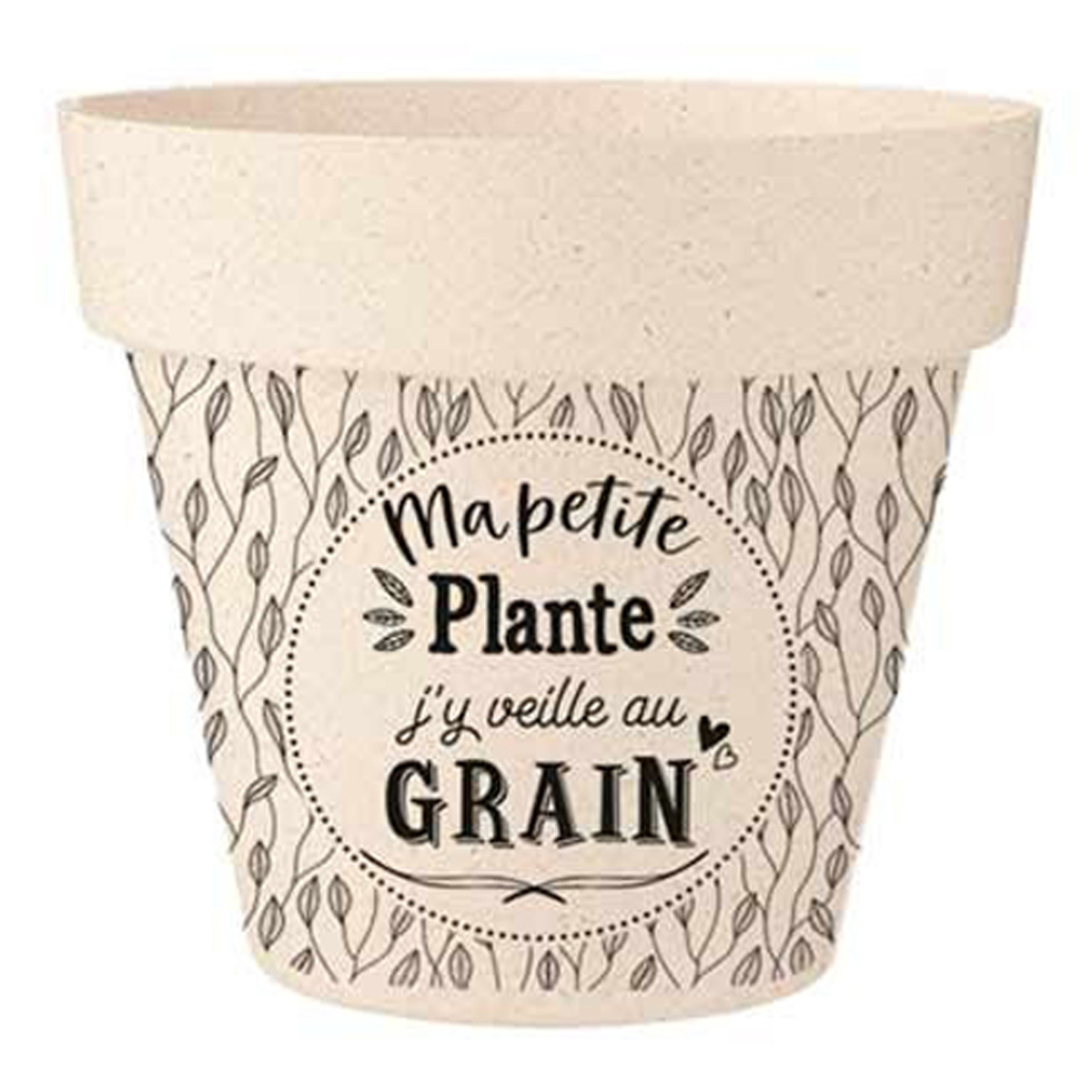 Cache-pot bambou \'Messages\' beige noir (Ma petite fleur j\'y veille au Grain) - 22x21 cm - [R2224]