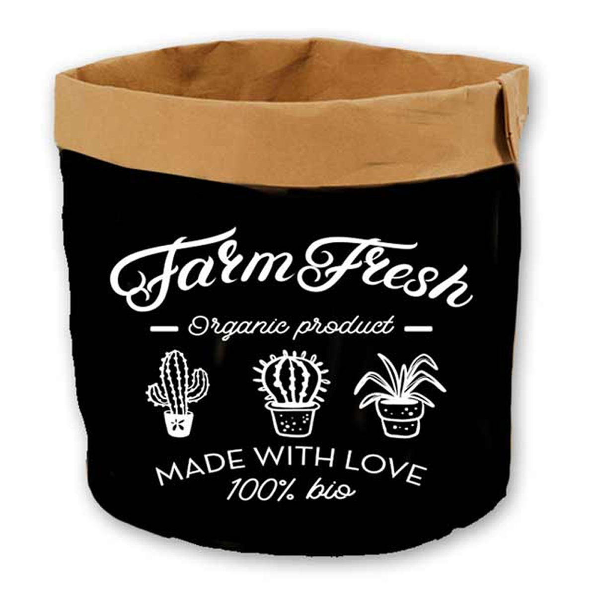 Cache-pot papier \'Farm Fresh\' noir marron - 17x16  cm - [R2247]
