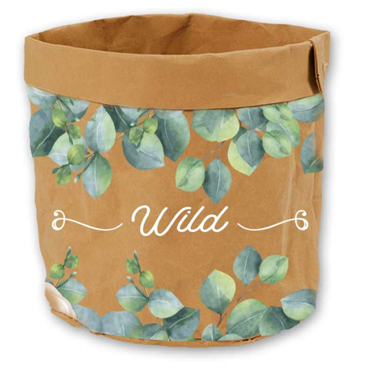 Cache-pot papier \'Wild\' marron vert - 26x25  cm - [R2258]
