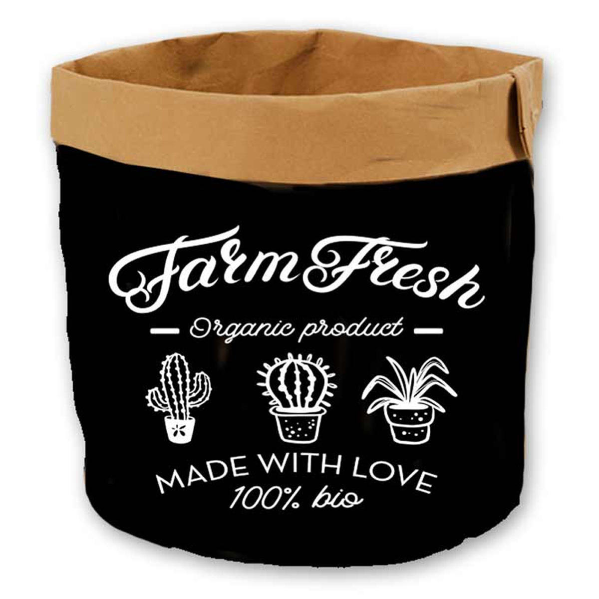 Cache-pot papier \'Farm Fresh\' noir marron - 26x25  cm - [R2259]