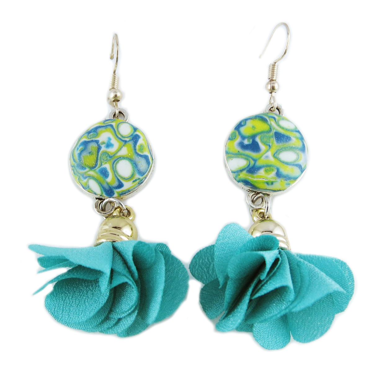 Boucles d\'oreilles artisanales \'Danseuses\' vert - 50x30 mm - [R2782]