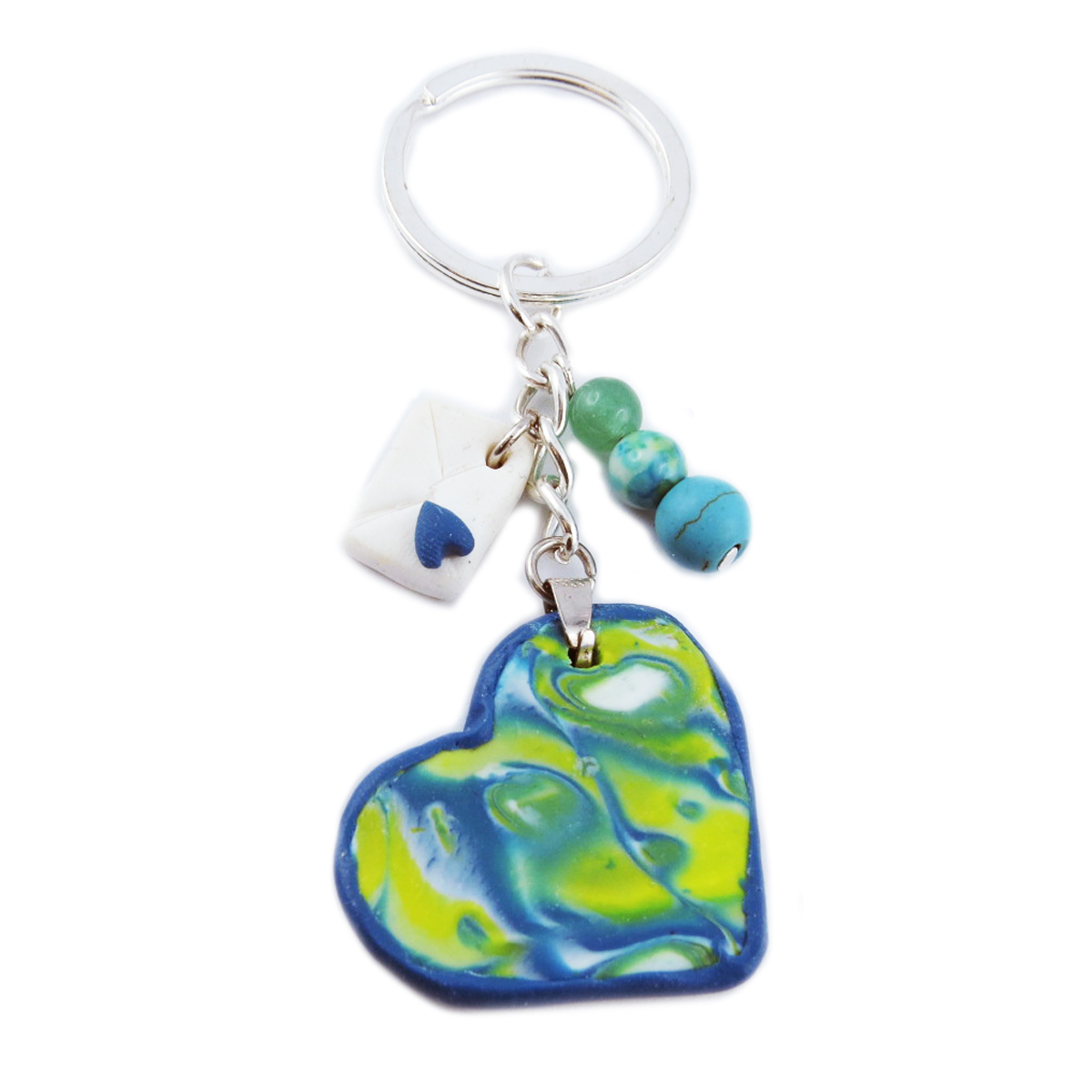 Porte-clés artisanal \'Love\' bleu vert - 80x30 mm - [R2785]