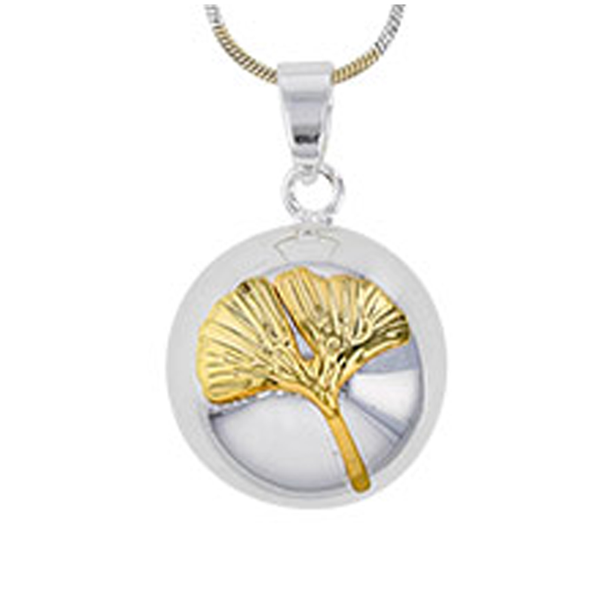Pendentif artisanal \'Bola de Grossesse\' argenté doré (ginkgo biloba) - 20 mm - [R2829]