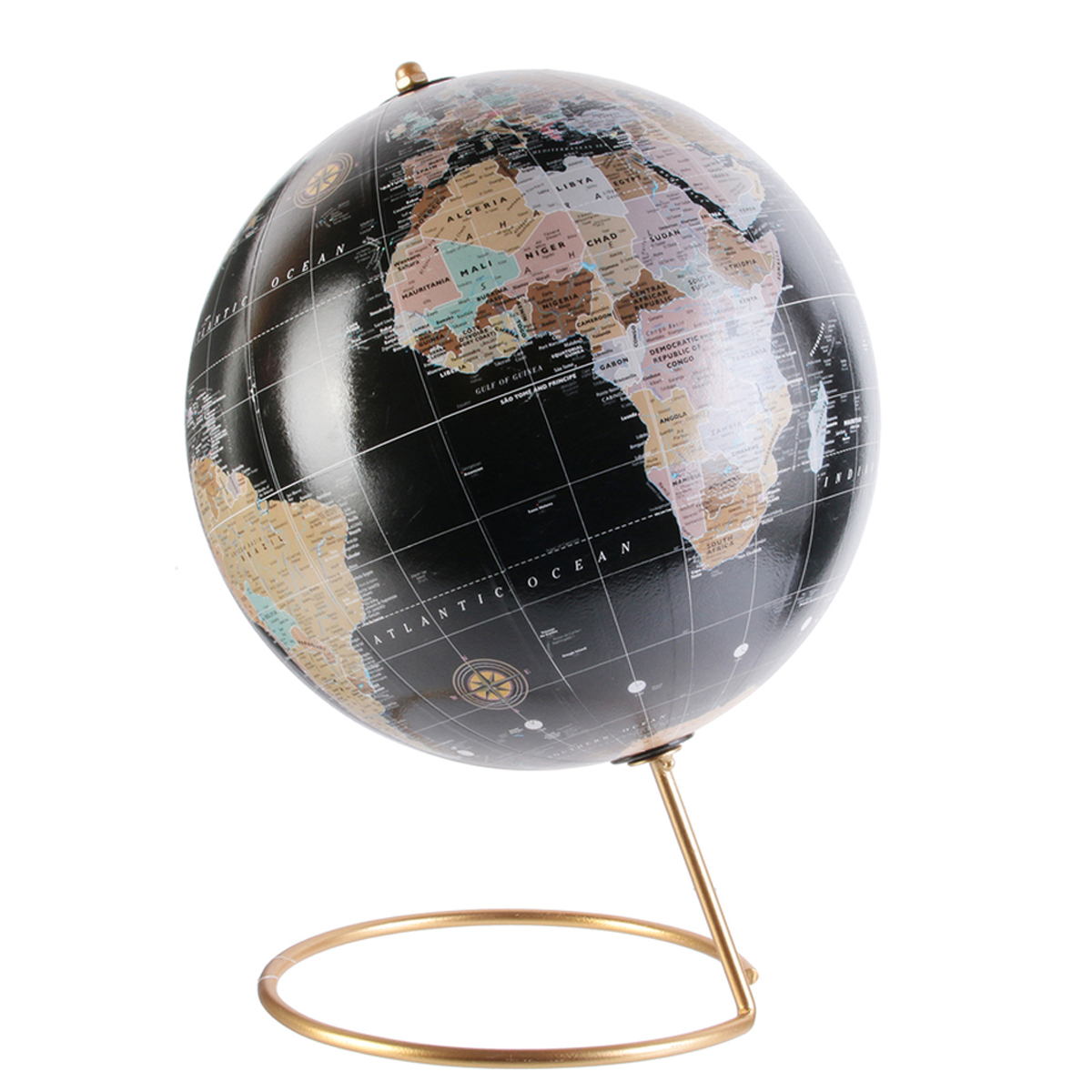 Globe terrestre métal \'Mappemonde\' noir multicolore - 29x215 cm - [R2903]