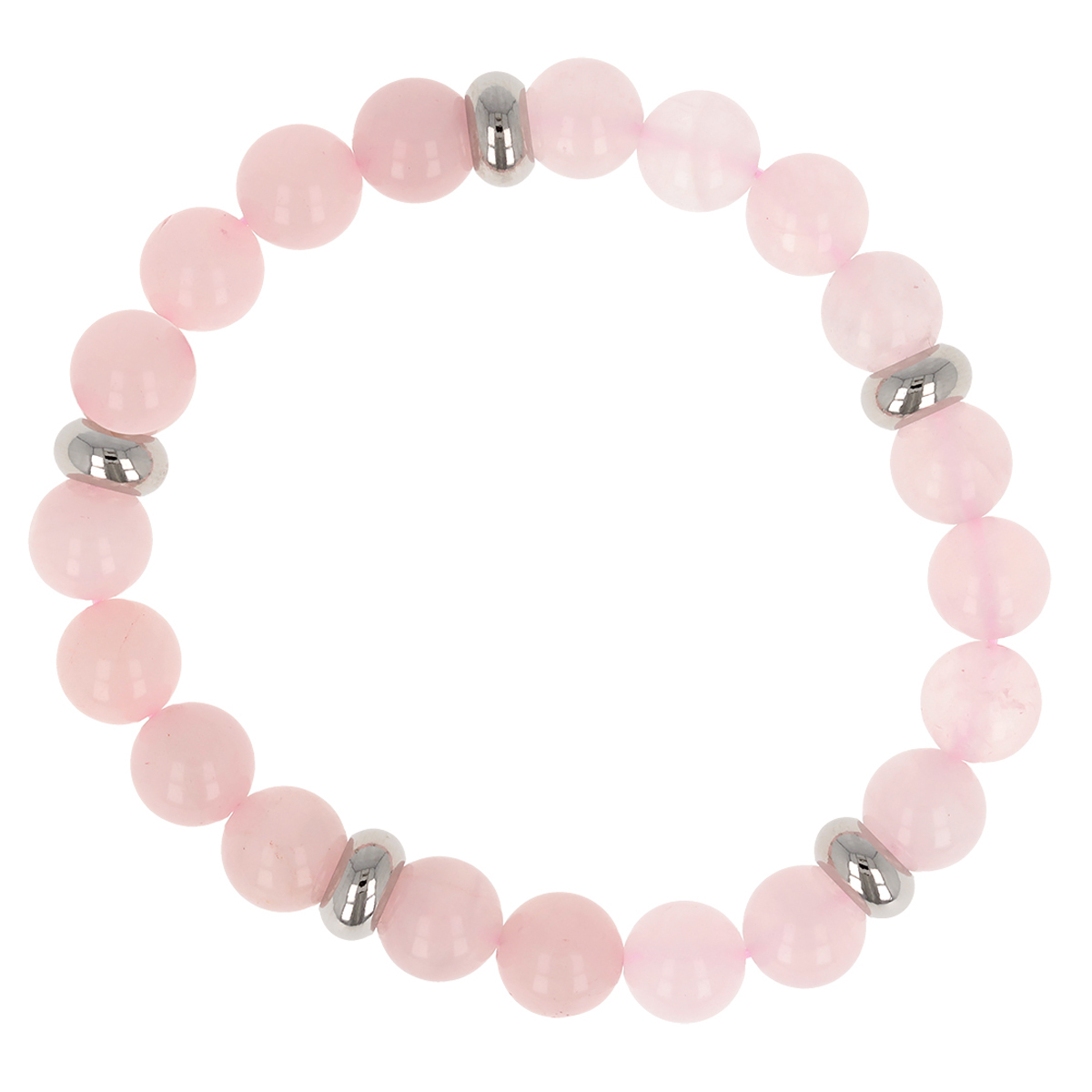 Bracelet acier \'Minéralia\' rose (quartz rose) - 8 mm - [R3104]