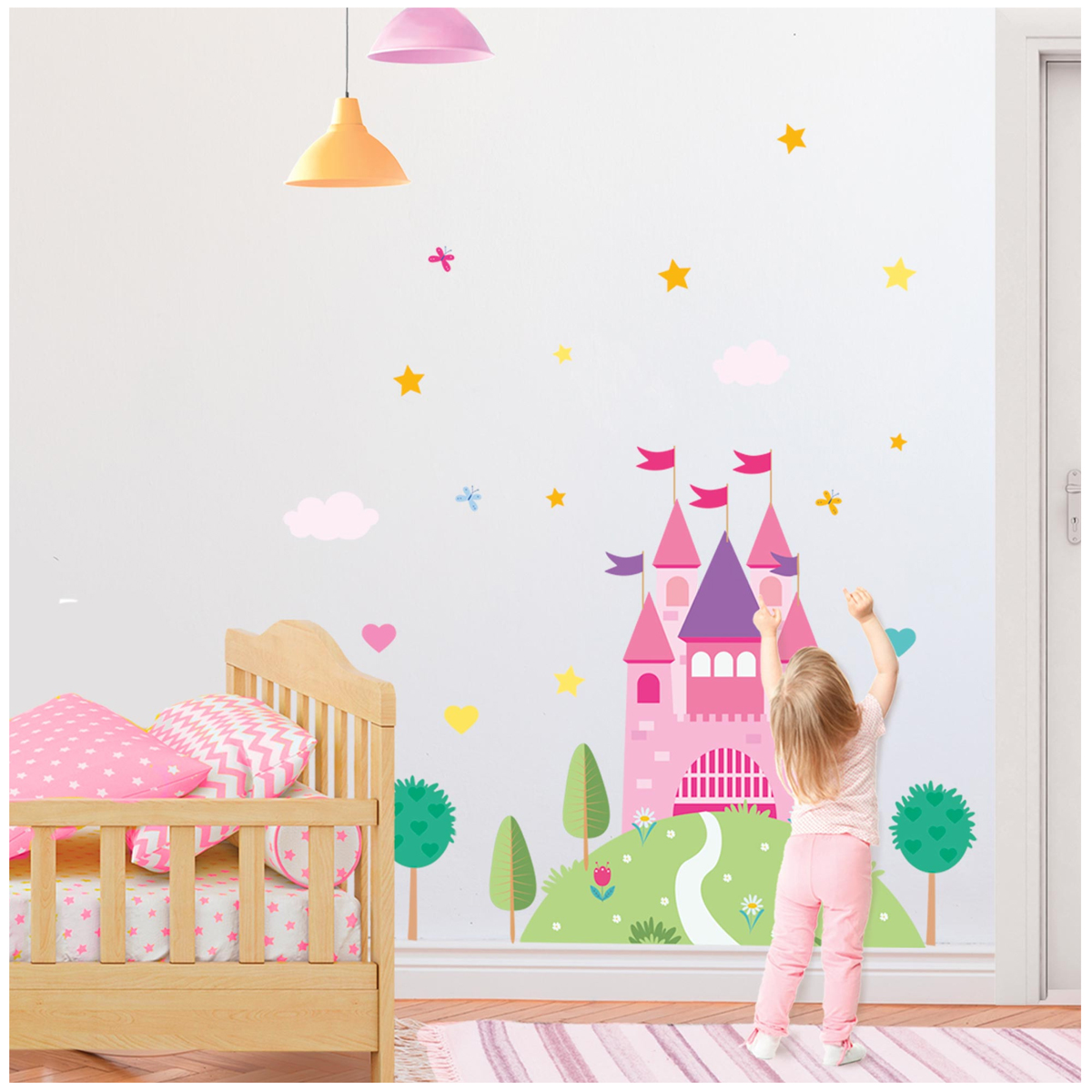 Sticker Géant \'Chateau de Princesse\' rose - 192x157 cm - [R3453]