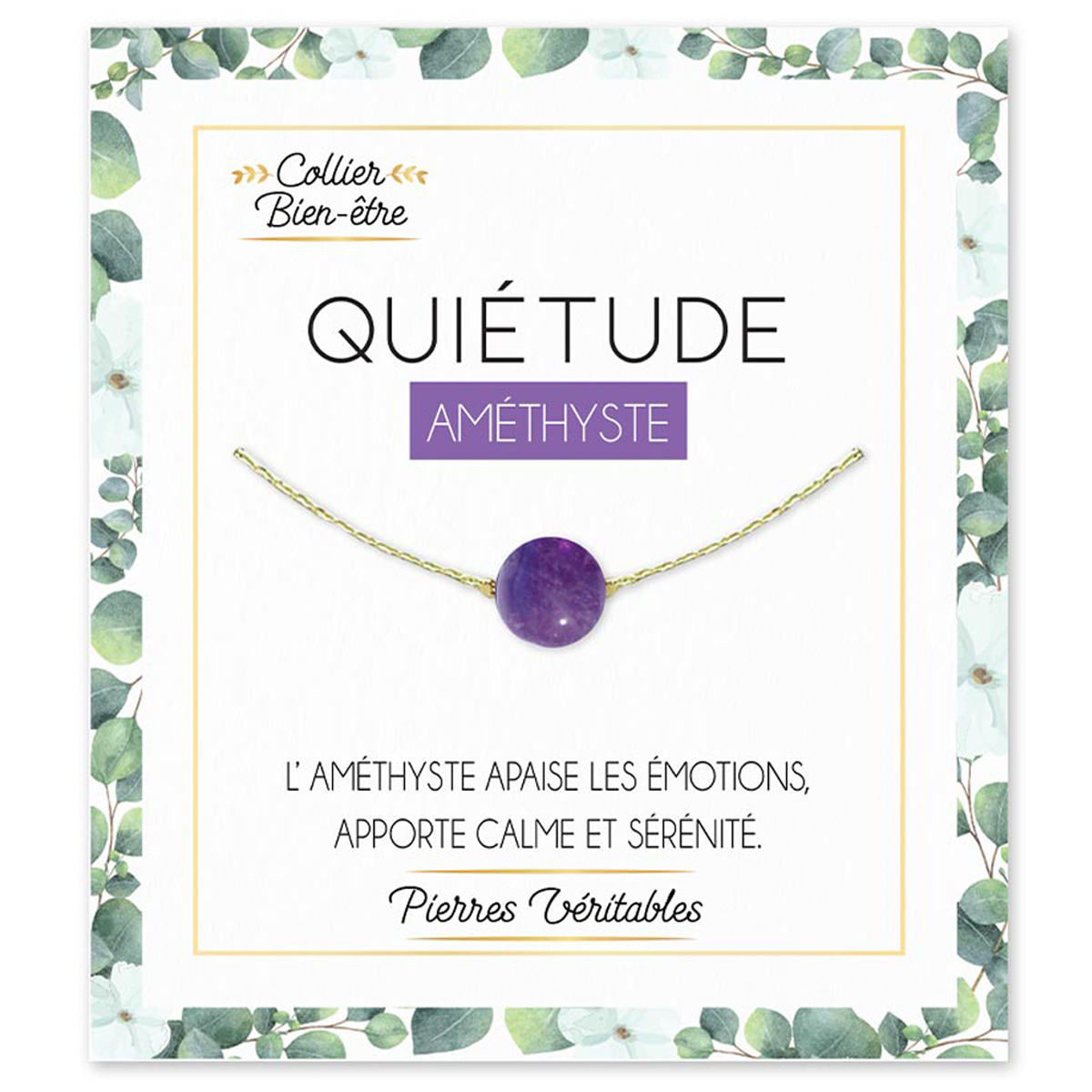 Collier bien-être \'Minéralia\' violet (Améthyste - Quiétude) - 10 mm - [R3967]