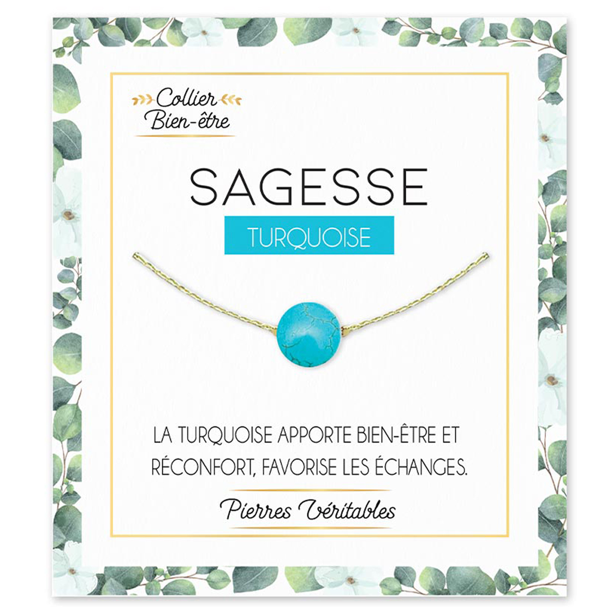 Collier bien-être \'Minéralia\' turquoise (Turquoise - Sagesse) - 10 mm - [R3973]