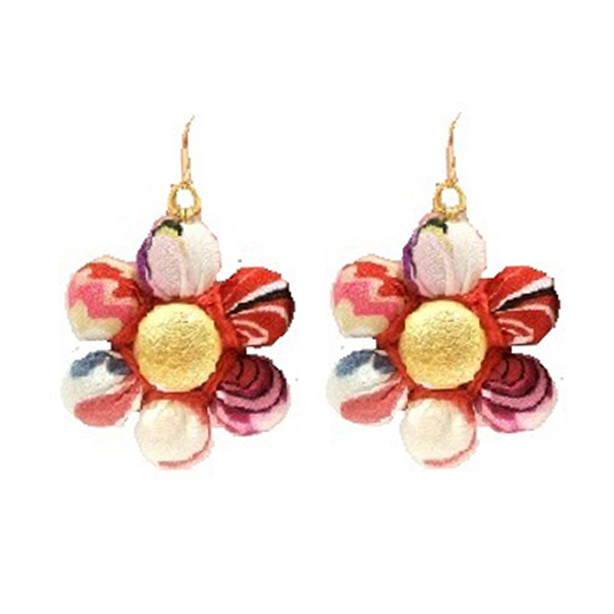 Boucles d\'oreilles artisanales \'Mistinguette\' rouge (fleur) - 30 mm - [R4261]