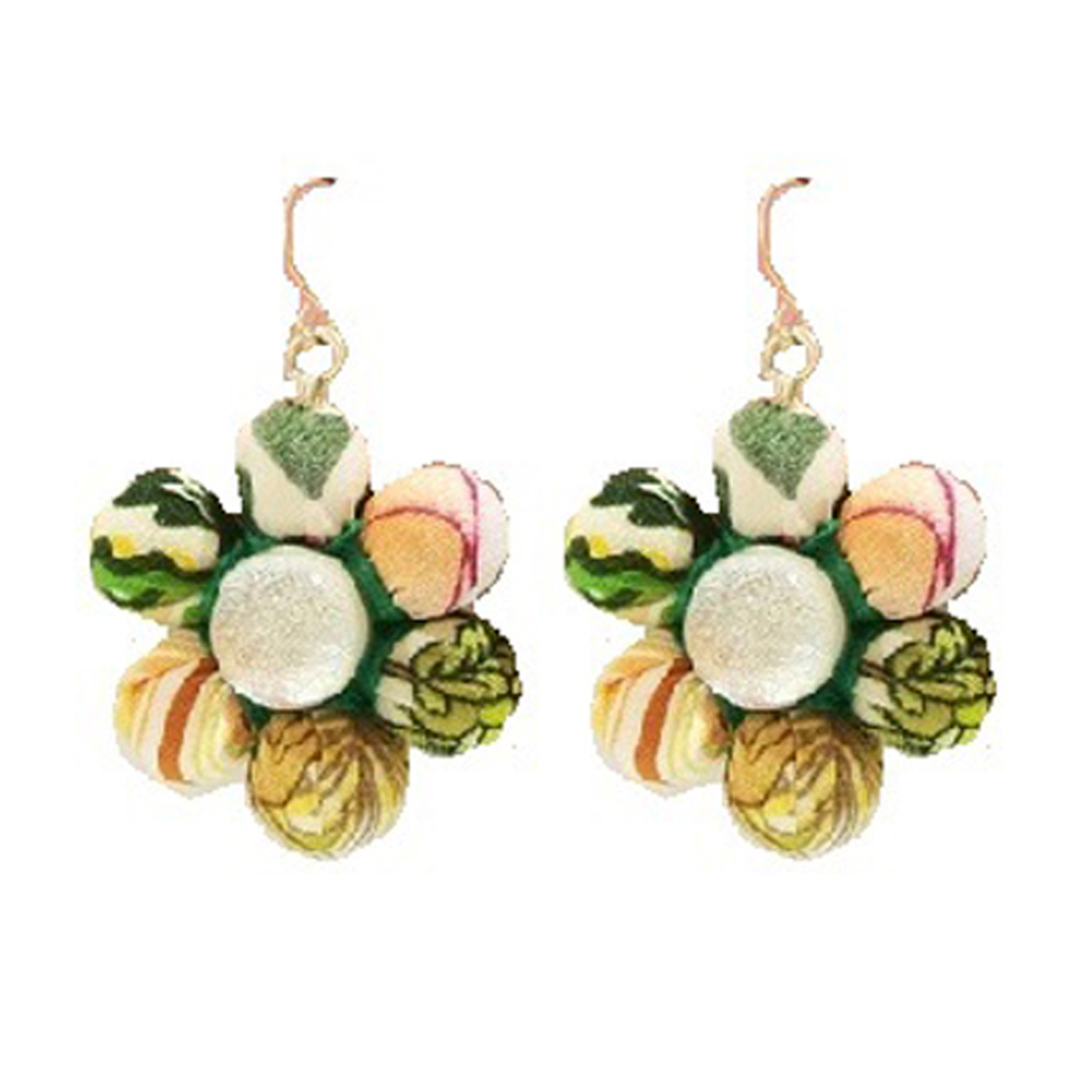 Boucles d\'oreilles artisanales \'Mistinguette\' vert (fleur) - 30 mm - [R4262]