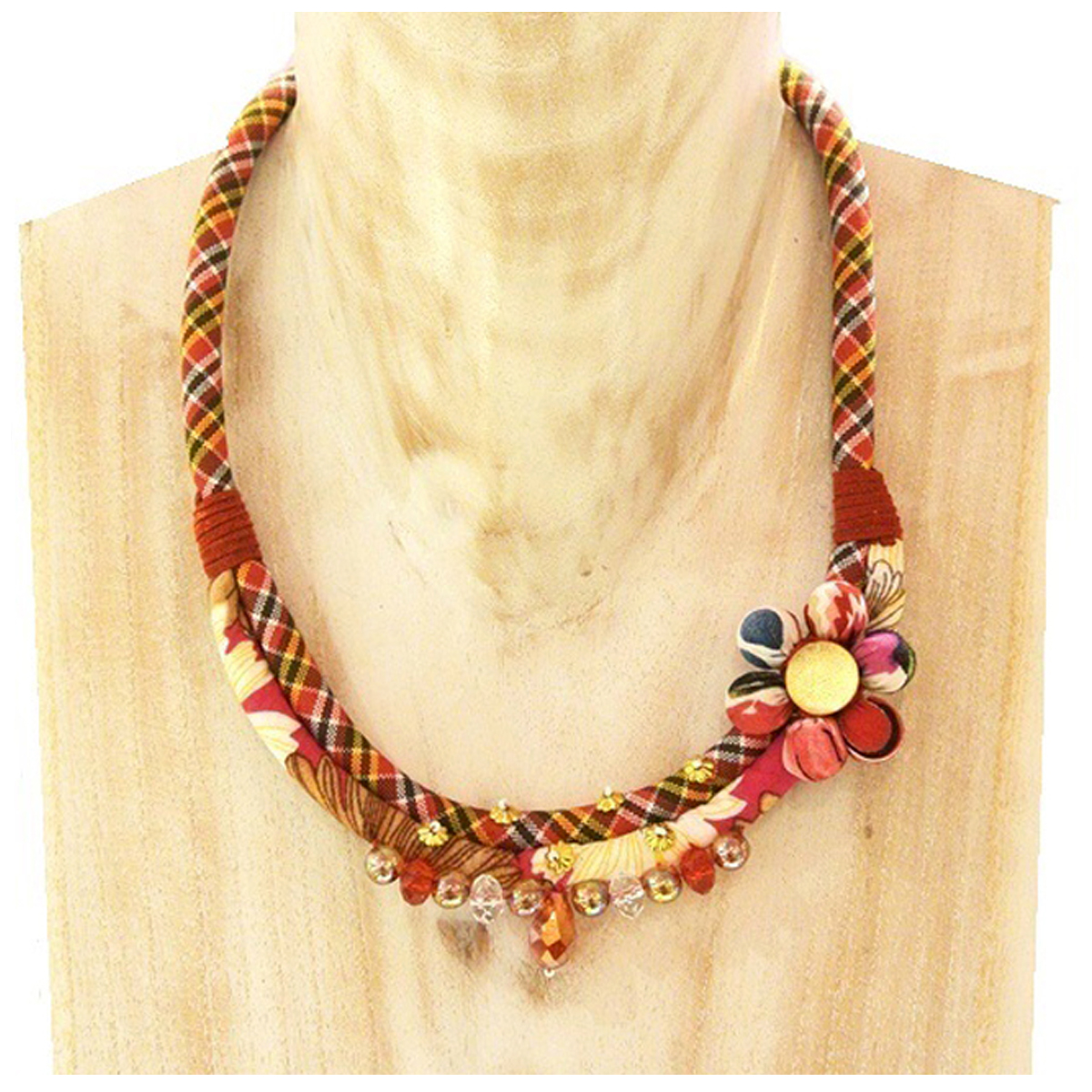 Collier artisanal \'Mistinguette\' rouge (fleur) - 40 mm - [R4268]