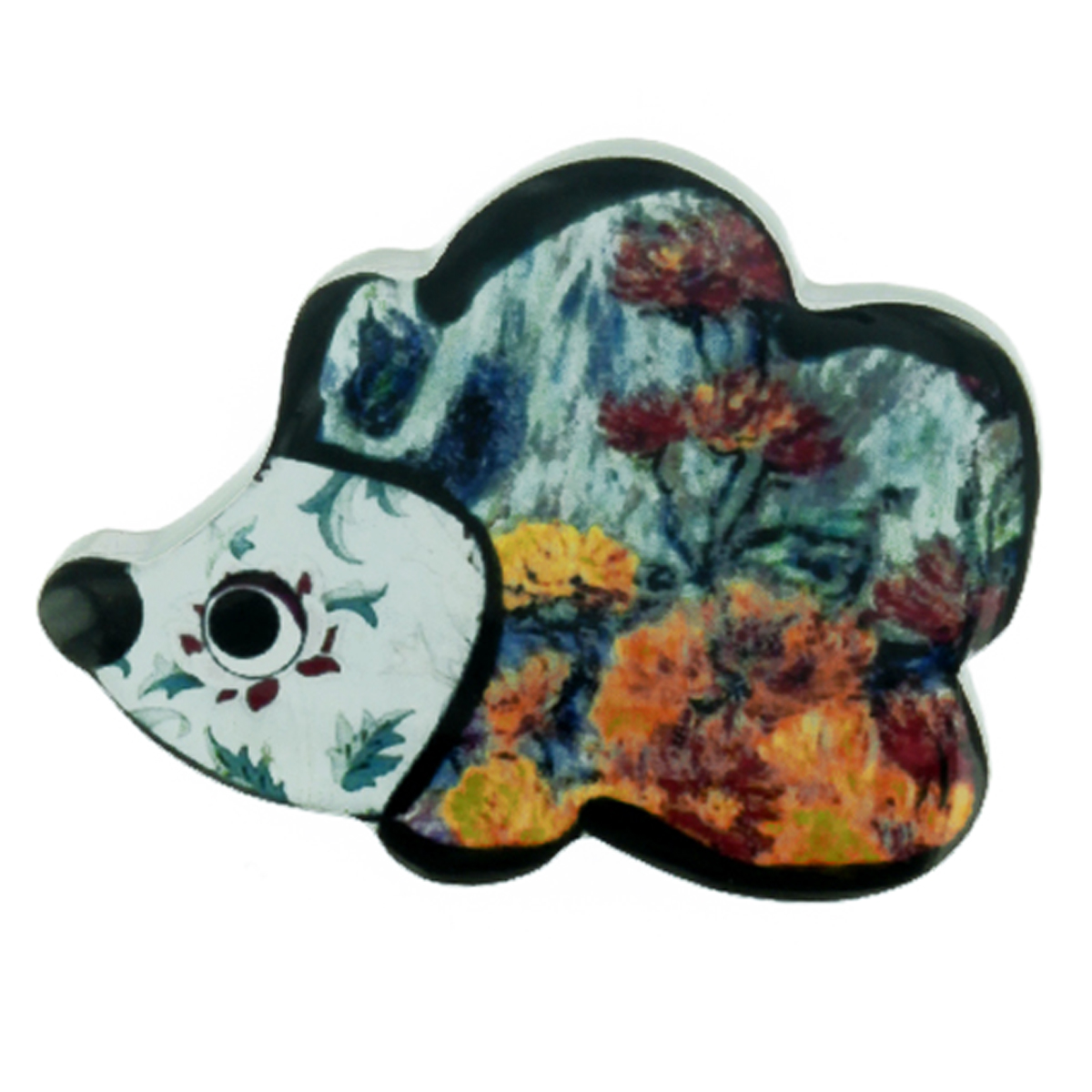 Broche artisanale \'Mistinguette\' gris orange (hérisson) - 60x45 mm - [R4277]