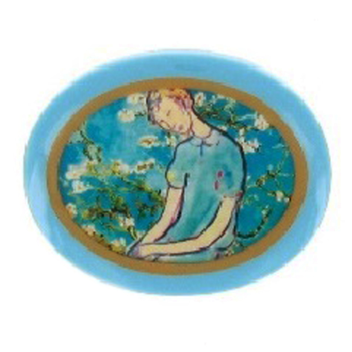 Broche artisanale \'Mistinguette\' turquoise - 55x45 mm - [R4281]