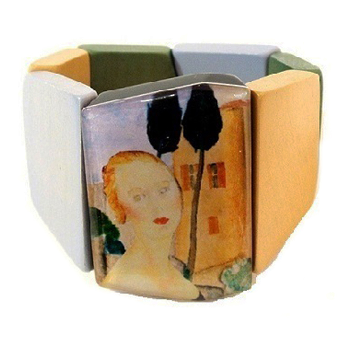 Bracelet artisanal \'Mistinguette\' vert jaune bleu - 50 mm - [R4283]