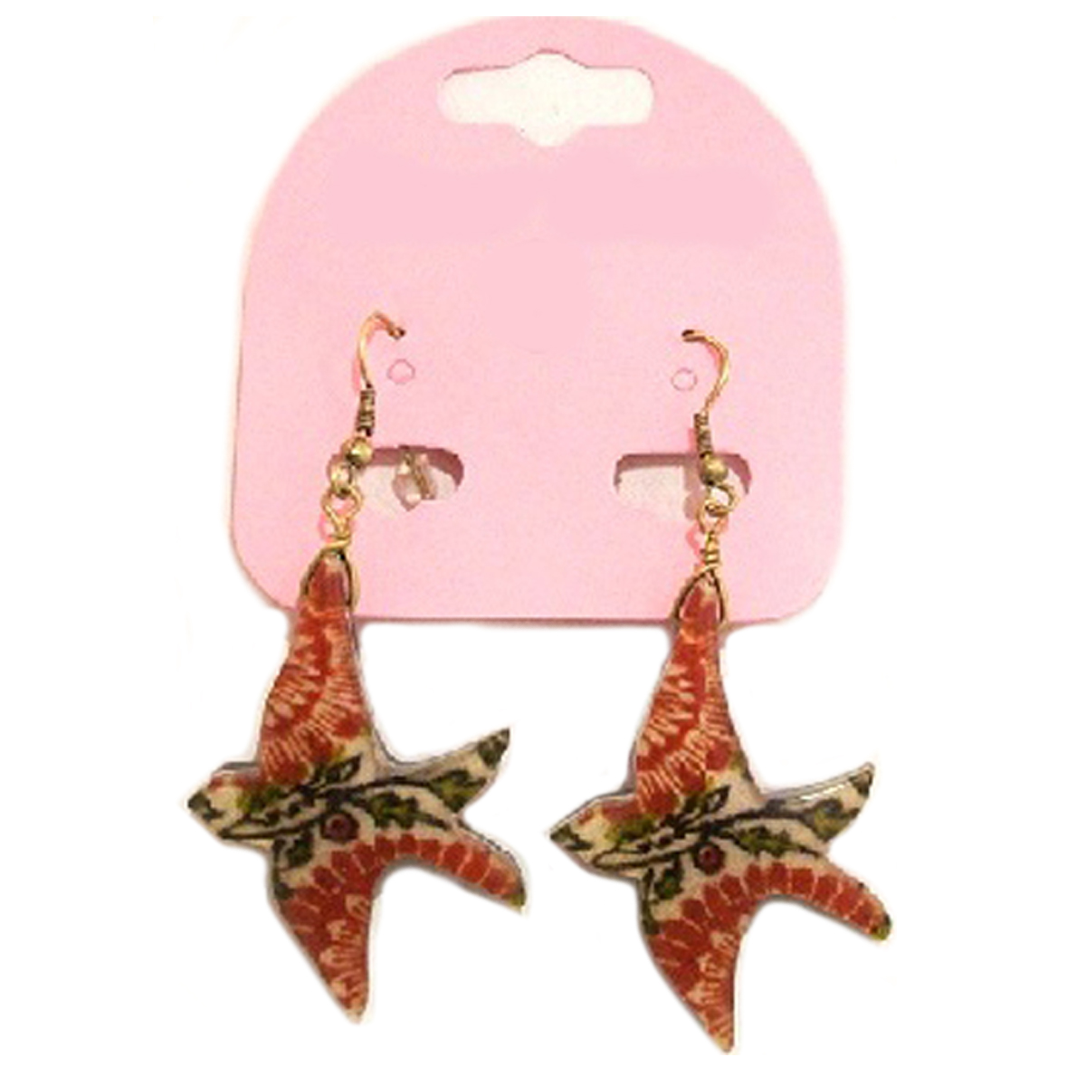 Boucles d\'oreilles artisanales \'Mistinguette\' rouge beige (tourterelle) - 40x30 mm - [R4289]