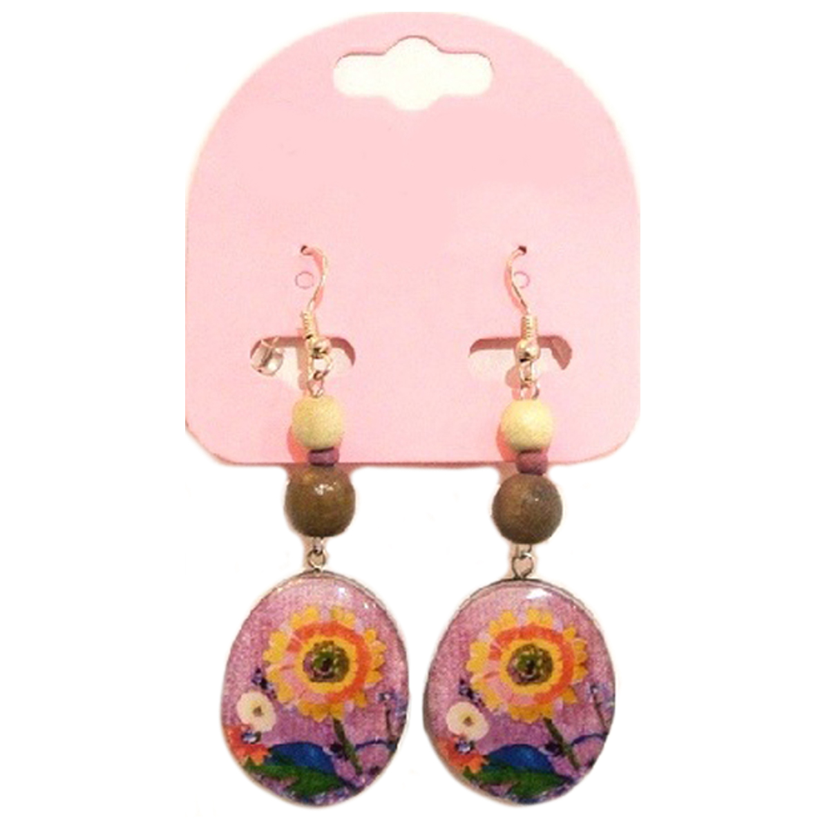 Boucles d\'oreilles artisanales \'Mistinguette\' violet multicolore - 50x20 mm - [R4290]