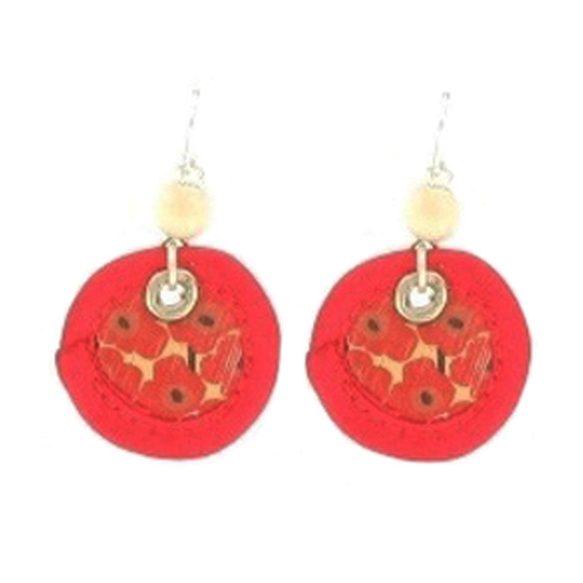 Boucles d\'oreilles artisanales \'Mistinguette\' rouge (sakura) - 38x30 mm - [R4297]