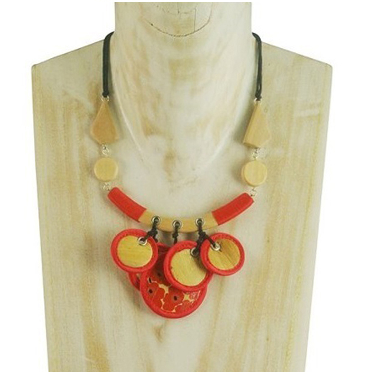 Collier artisanal \'Mistinguette\' rouge beige (sakura) - 11x10 cm - [R4306]