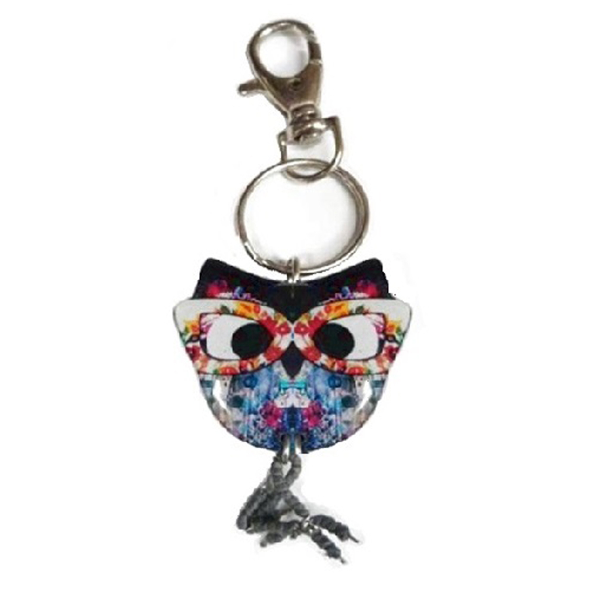 Porte-clés artisanal \'Mistinguette\' bleu (chouette à lunettes) - 60x40 mm - [R4320]