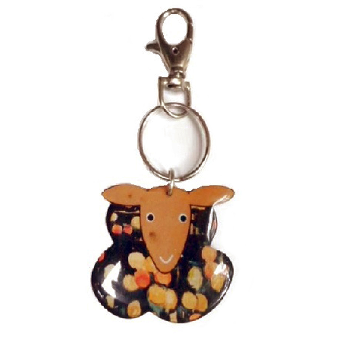 Porte-clés artisanal \'Mistinguette\' marron noir (agneau) - 45x40 mm - [R4322]