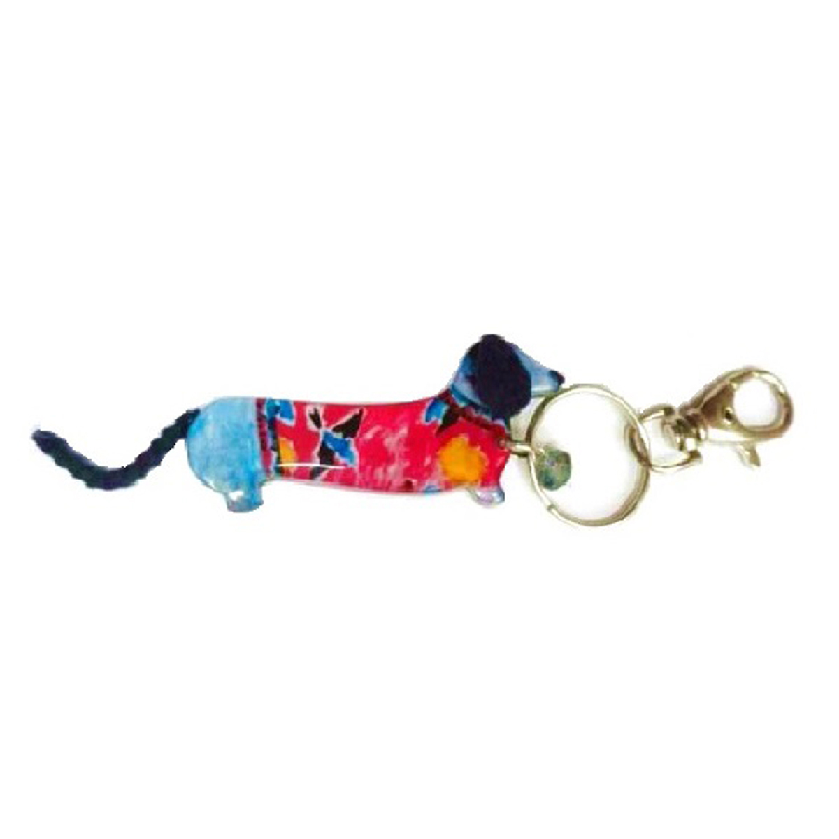 Porte-clés artisanal \'Mistinguette\' bleu rose (teckel) - 90x30 mm - [R4324]