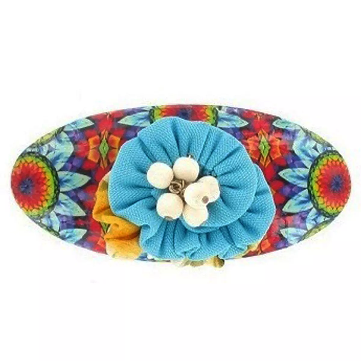 les trésors de lily Barrette artisanale 'Mistinguette' turquoise multicolore 90x40 mm [R4329]