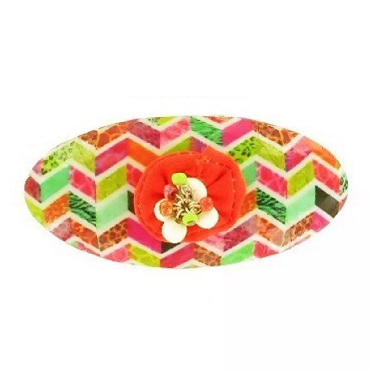 les trésors de lily Barrette artisanale 'Mistinguette' orange multicolore 90x40 mm [R4331]