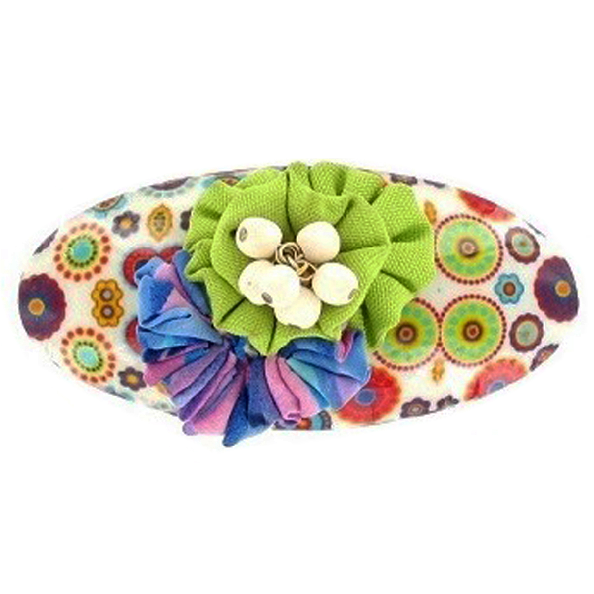 Barrette artisanale \'Mistinguette\' vert multicolore - 90x40 mm - [R4332]