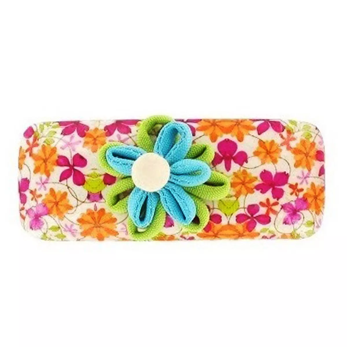les trésors de lily Barrette artisanale 'Mistinguette' turquoise rose orange 100x35 mm [R4336]